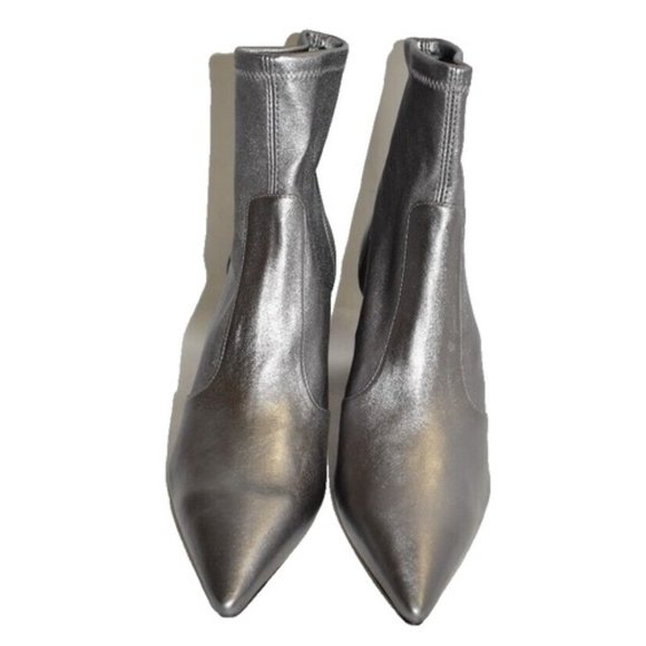 $700 STUART WEITZMAN Stuart 75 Block Stretch Bootie METALLIC POINTY 11.5 (PB12) - Picture 3 of 7